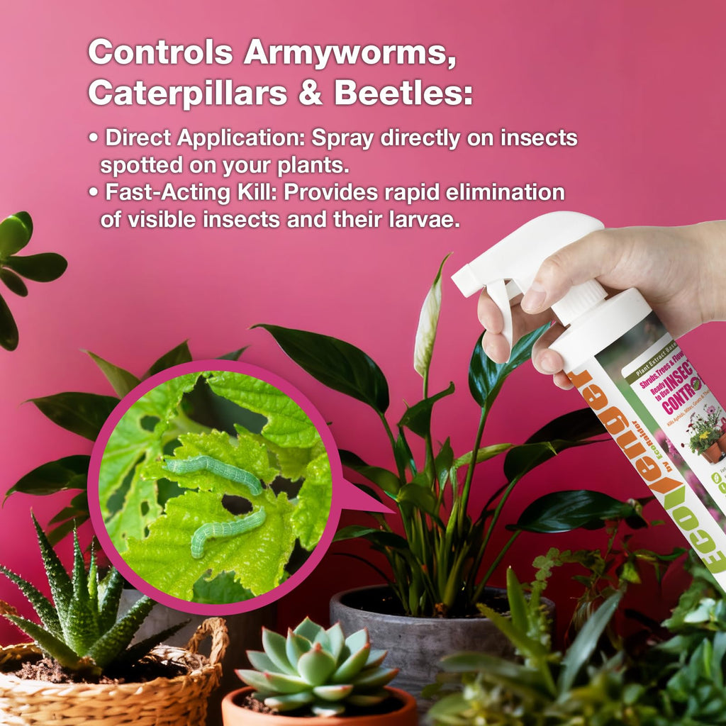 EcoVenger® Garden Insect Control 16 oz | Kills Aphids Mealybugs Spider Mites Gnats and Eggs | Indoor Outdoor | Plant-Based Child and Pet Safe
