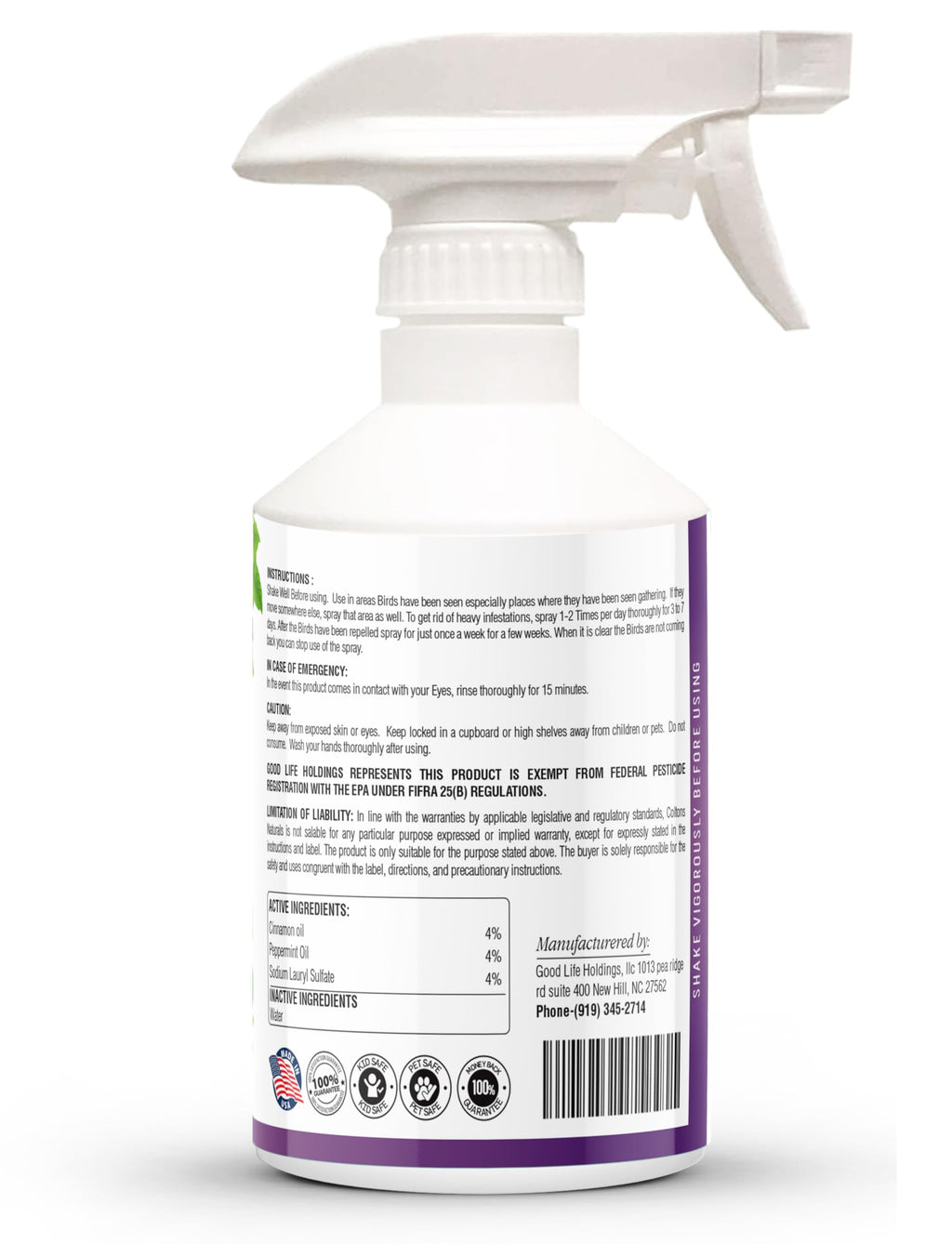 Bird Repellent Spray (32 OZ) Deter Birds from Outdoor Surfaces, Garden Areas Deterrent Natural Woodpecker, Pigeon and More Natural