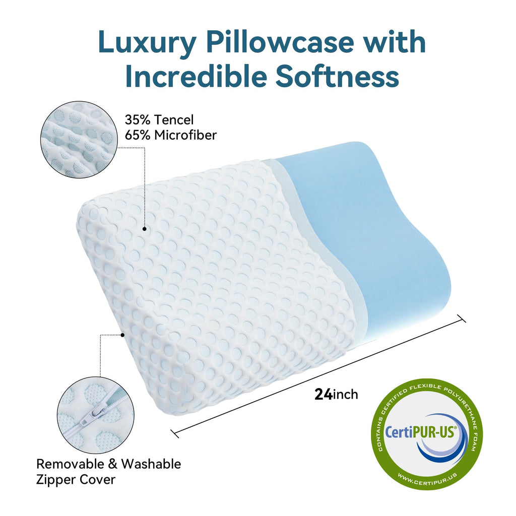Neck Pillow Memory Foam Contour Pillow for Pain Relief Cervical Pillow for Sleeping, Orthopedic for Neck and Shoulder Pain, Ergonomic Pillow for Side Back Stomach Sleeper-Firm