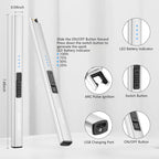 MEIRUBY Lighter Electric Candle Lighter Long Electronic Rechargeable USB Lighter Arc Windproof Flameless Lighters for Candle Camping BBQ Birthday Women's Day Gifts for Women Mom Wife Men, Silver