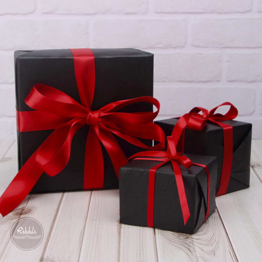 Ribbli 3 Rolls Double Faced Satin Red Craft Ribbon,Total 30 Yards,(1/4 Inch x 10-Yard,5/8 Inch x 10-Yard,1 Inch x 10-Yard),Use for Bows Bouquet,Wreath,Gift Wrapping,Christmas Decoration