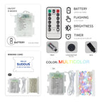 suddus 33ft 100 LED Outdoor String Lights, Multi Color Fairy Lights Battery Operated with Remote, Led Twinkle Lights for Bedroom, Backyard, Wedding, Tree, Mason Jar, Wall, Centerpiece, Christmas