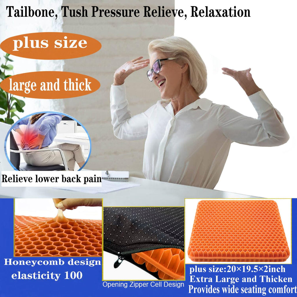 Plus Size Gel Seat Cushion for Long Sitting, Extra Large and Thick Gel Seat Cushion for Pressure Relief for Back, Sciatica, Hip, Tailbone Pain, Used for The Office, Cars, Wheelchairs (Orange)