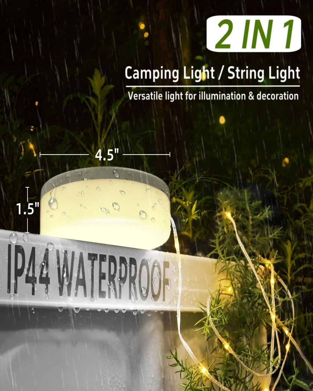 Solar Camping String Lights, 4 in 1 Fairy String Lights, Portable Waterproof Camp Lamp with 8 Lighting Modes, Hanging Rechargeable Tent Lantern for Christmas Decorations Patio Party Essentials-32.8 FT