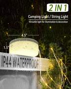 Solar Camping String Lights, 4 in 1 Fairy String Lights, Portable Waterproof Camp Lamp with 8 Lighting Modes, Hanging Rechargeable Tent Lantern for Christmas Decorations Patio Party Essentials-32.8 FT