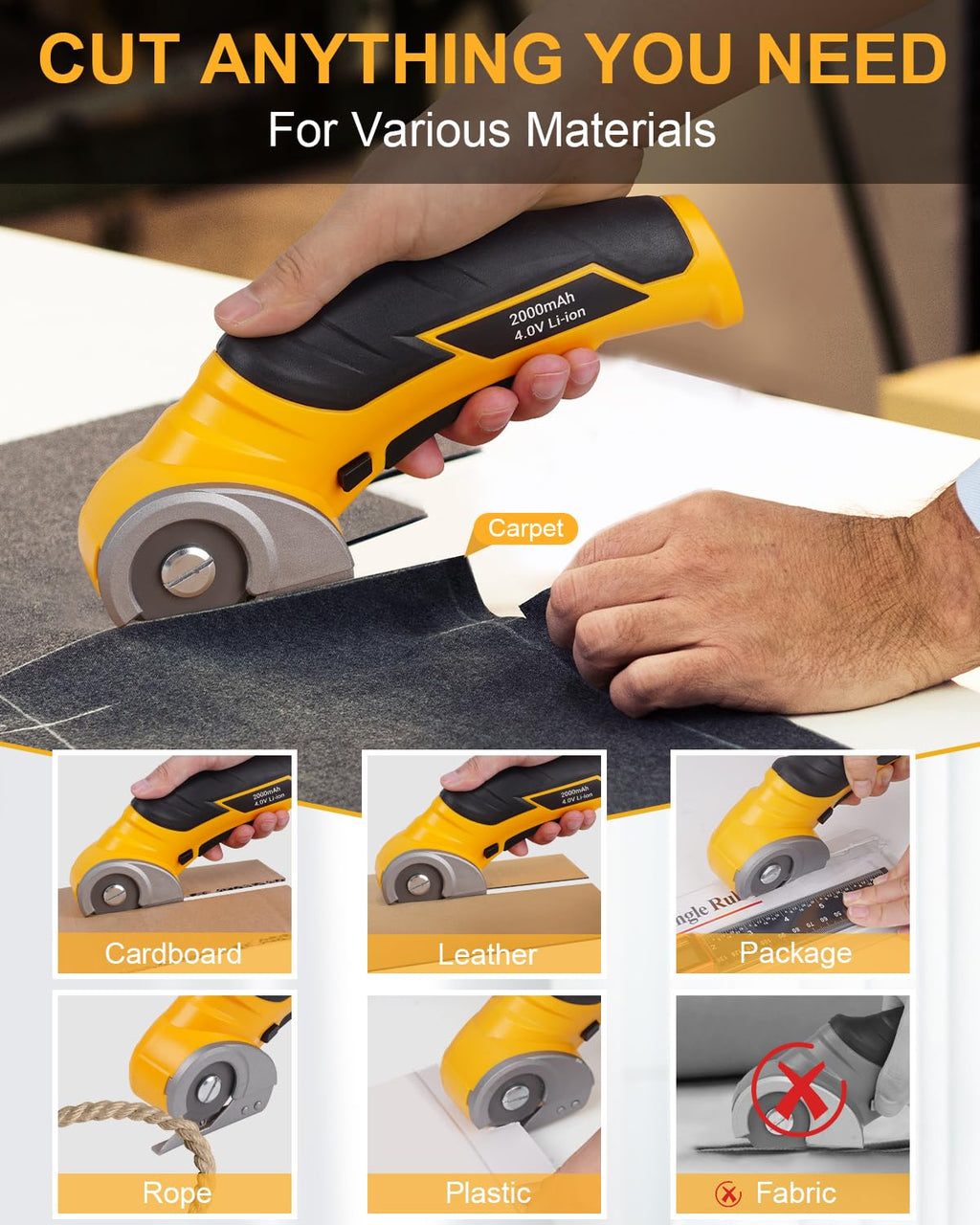 Cardboard Cutter Electric Box Cutter, Stocking Stuffers for Men Gifts Christmas Tools 4V Cordless Electric Scissors Rotary Blade for Cardboard Recycling Rechargeable DIY Cutting Carpet Leather Plastic