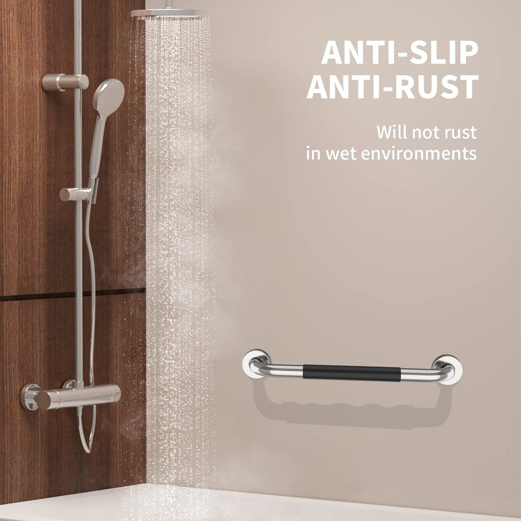 24 Inch Shower Grab Bar w/Anti Slip Rubber Grip, Munzong Stainless Steel Bathroom Grab Bar, Chrome Bathroom Balance Bar,Safety Handrail Support,Handicap Injury Elderly Senior Assist Bath Handle