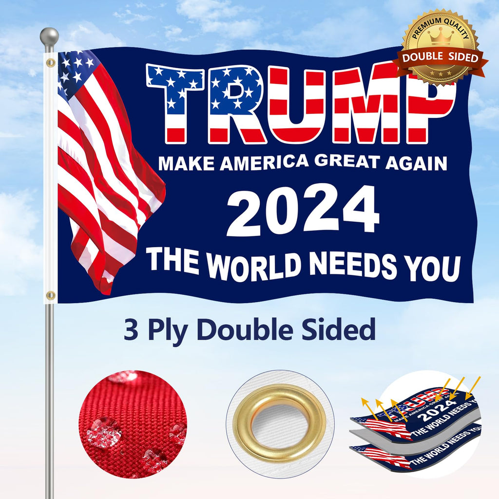 Trump 2024 Flag 3x5 FT President Trump Flag Make America Great Again Banner Indoor Outdoor Double Sided 3 Ply with Vivid Patriotic Colors Design UV & Fade Resistant 2 Brass Grommets