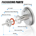 MEANLIN MEASURE 1/2" NPT Bimetal Thermometer for hot Water, boilers, and Pipes，3.3" Dial, 4.4" Stainless steel Stem，Temperature Range 0-220°F/-10-100 ° C, Accuracy 2%,Center Back Mount