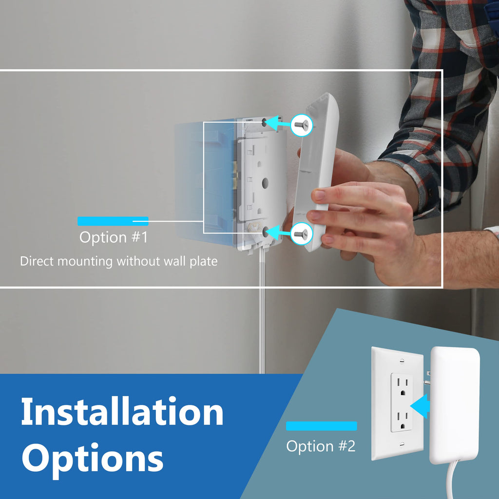 LIDER Flat-Face Outlet Extender with 3 Receptacles, Ultra-Thin Wall Plate Plug with Cord Extender and 3-Outlet Power Strip, 3ft Cord, LWE3-315-W, White