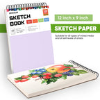 Soucolor 9" x 12" Sketch Book, Christmas Gifts for Women, Birthday Gifts for Women, Thank You Gifts, Stocking Stuffers Gift Set, 2 Packs 100-Sheets Each (68lb/100gsm) Drawing Pad for Women and Girls
