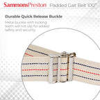 Sammons Preston Gait Belt with Metal Buckle, 2" Wide, 100"L, Heavy Duty Gait Transfer Belt, Patient Transfer, Essential Walking & Transport Assistant for Elderly, Disabled, & Patients, Neutral Stripe