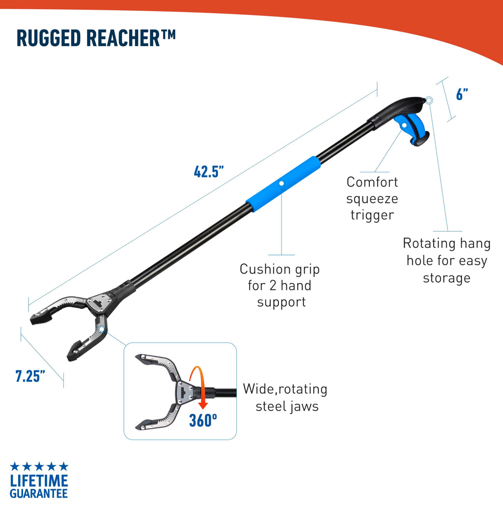 Unger Professional 42.5” Rugged Reacher – Reacher Grabber Tool & Trash Picker, Outdoor Trash Picker Upper Tool, Heavy Duty Grabber Reacher, Claw Grabber Pickup Tool, Yard Clean Up