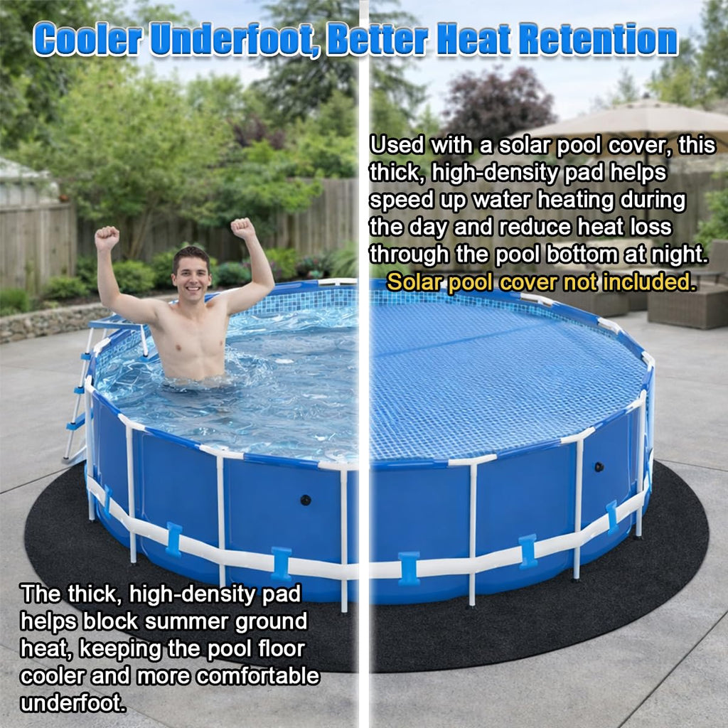 Abimars Pool Liner Pad for Above Ground Pools, 18 FT Round Extra-Thick Pool Mat, Seamless Comfort Underfoot, Puncture-Resistant Industrial-Grade Black Synthetic Fiber Pad