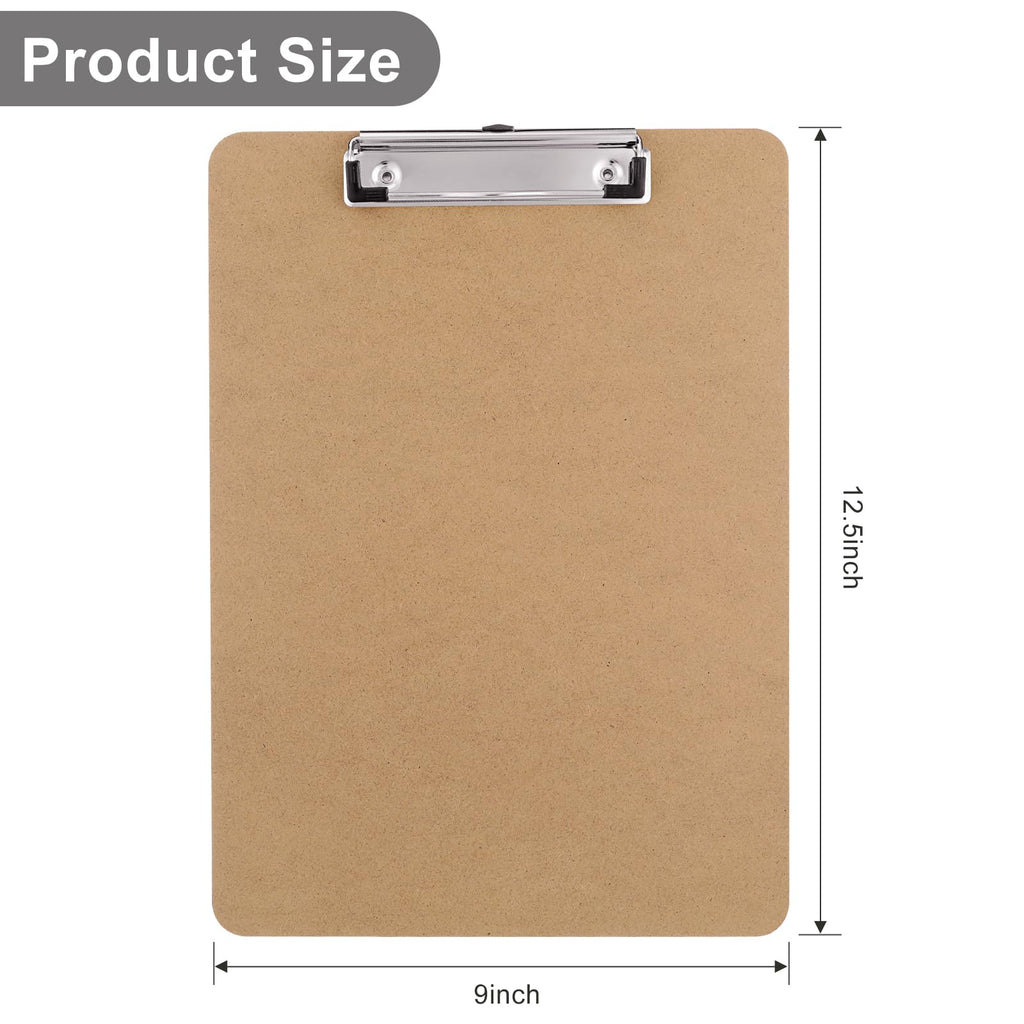 Wood Clipboards Set of 2, Letter Size Hardboard Clip Board 8.5x11 for Classroom, Students, Kid, A4 Standard Size 9" x 12.5" with Low Profile Clip, Office & School Supply