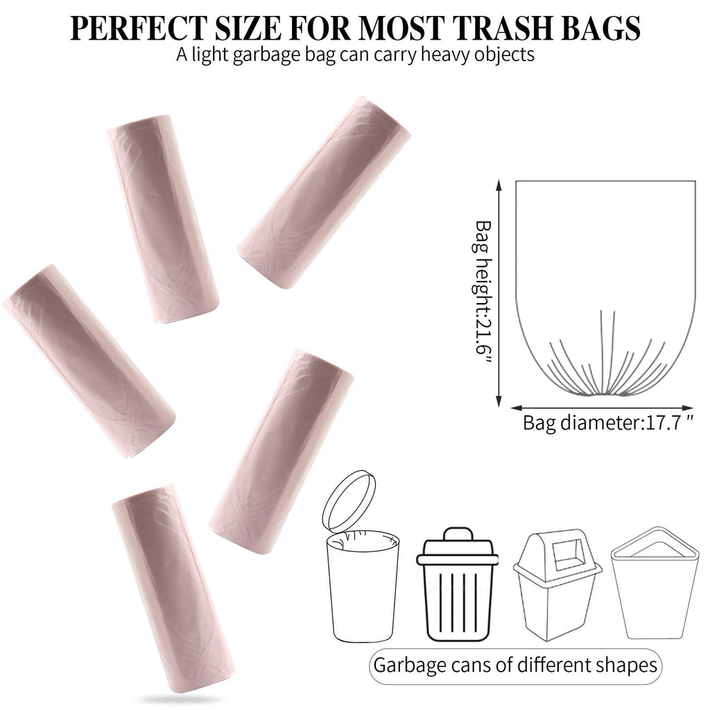 5 Rolls Small Trash Garbage Bags, 4 Gallon Strong Thin Material Disposable Kitchen Garbage Bags, Durable Plastic Trash Bags for Office Home Bedroom Garden Waste Bin, 200 Counts (Pink)