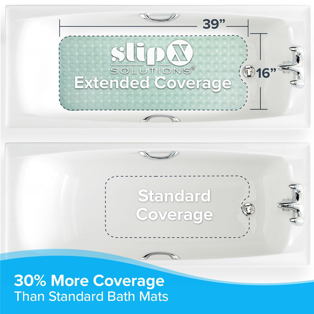 SlipX Solutions Power Grip Extra Long Bath Tub & Shower Mat 39x16, Wet Floor Non-Slip for Elderly & Kids Bathroom, 30% Longer Bathtub Mats, 200 Suction Cups, Drain Holes (1, Seafoam Green)