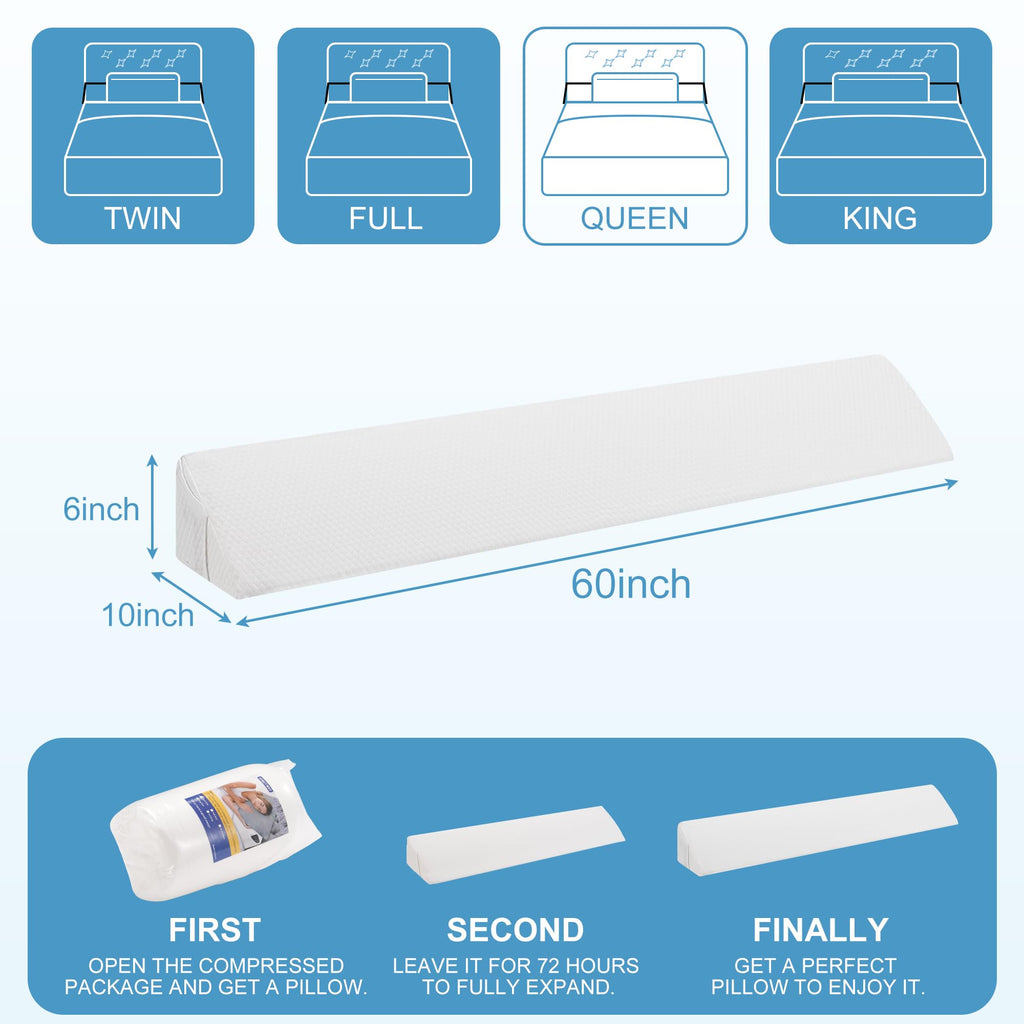 HABUTWAY Queen Size Bed Wedge Pillow for Headboard, Bed Gap Filler(0-8"), Memory Foam Mattress Wedge Pillow Triangle Bloster for Sleeping, Close The Gap Between Headboard and Mattress Space Filler