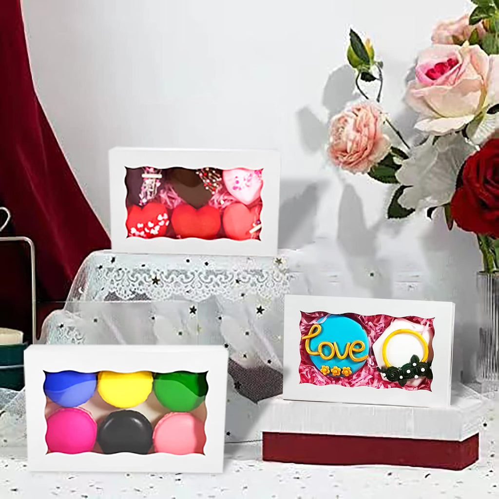 RomanticBaking 100 Pack White 7 x 4 3/8 x 1 1/2inches Cookies Boxes with Window Christmas Bakery Boxes Macaron Boxes Small Treat Boxes Chocolate Truffle Boxes
