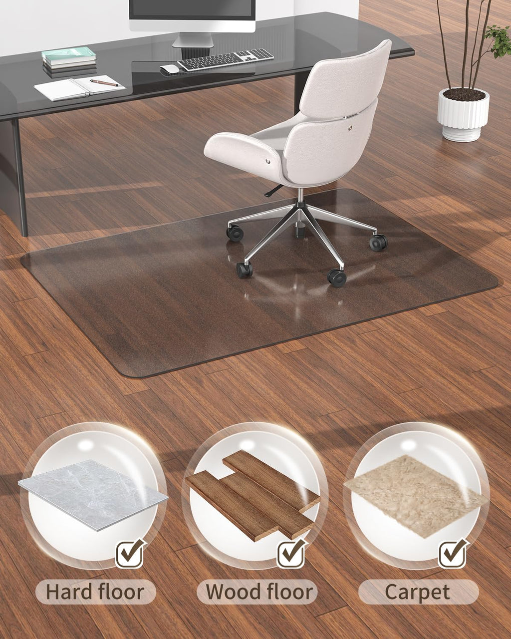 Blvornl Frosted Clear Chair Mat for High Pile Carpet and Hardwood Floor, 32.3"*53" Hard Material Chair Mat, Heavy Duty Computer Chair Mats for Rolling Chairs, Desk Floor Rug for Office and Home Grey