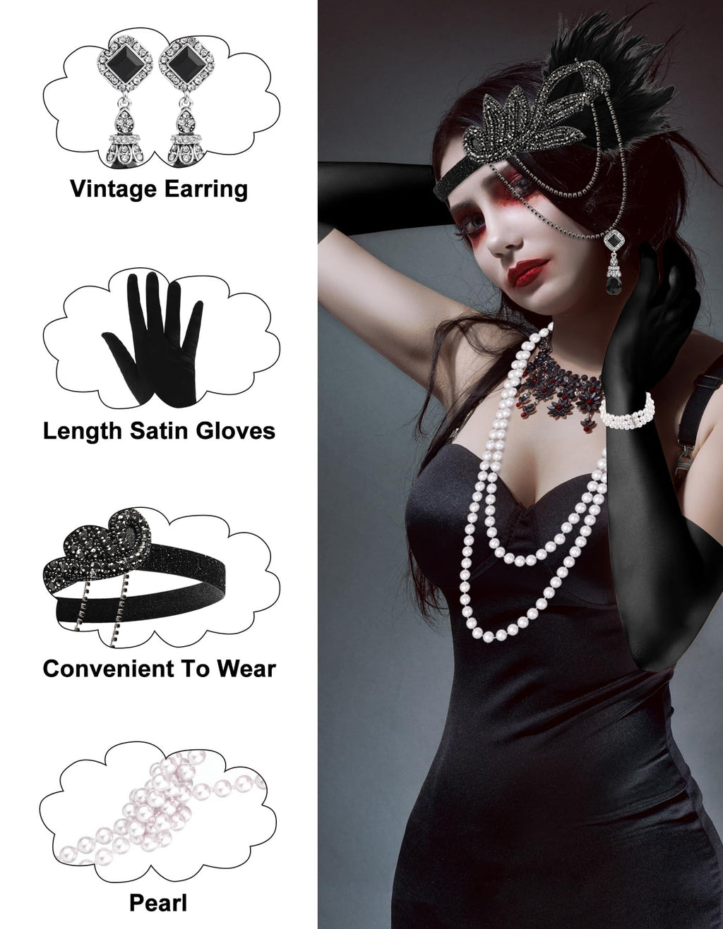 6 Pcs 1920s Flapper Accessories for Women, Great Gatsby Flapper Accessories Fashion Roaring 20s Costume for Women