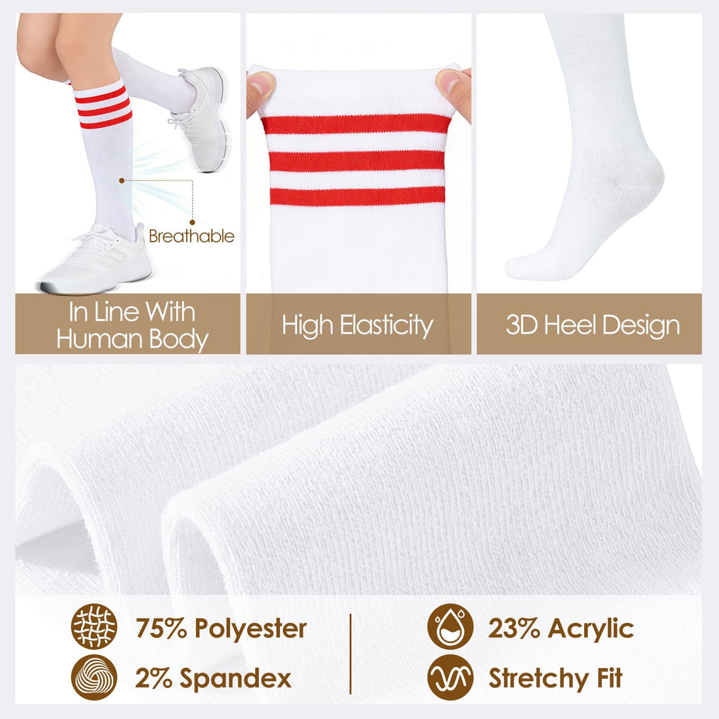 Womens Athletic Socks Outdoor Sport Sock Knee High Socks Long Stockings Casual Striped Sock 1 Pack White Red