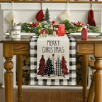 Artoid Mode Waterclor Buffalo Plaid Christmas Trees Merry Xmas Table Runner, Seasonal Winter Holiday Kitchen Dining Table Decoration for Indoor Outdoor Home Party Decor 13 x 90 Inch