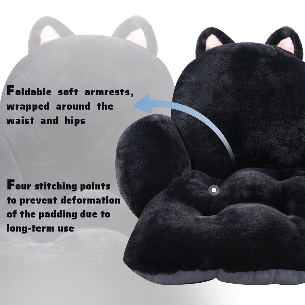 QYA Cute Chair Cushion, Soft Seat Cushions for Office Desk, Kawaii Chair Pillow for Gaming, Comfy Floor Seating for Adults, Bedroom Playroom Dining Living Room Decor, 17"x16.5", Black Cat