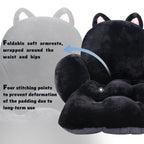 QYA Cute Chair Cushion, Soft Seat Cushions for Office Desk, Kawaii Chair Pillow for Gaming, Comfy Floor Seating for Adults, Bedroom Playroom Dining Living Room Decor, 17"x16.5", Black Cat
