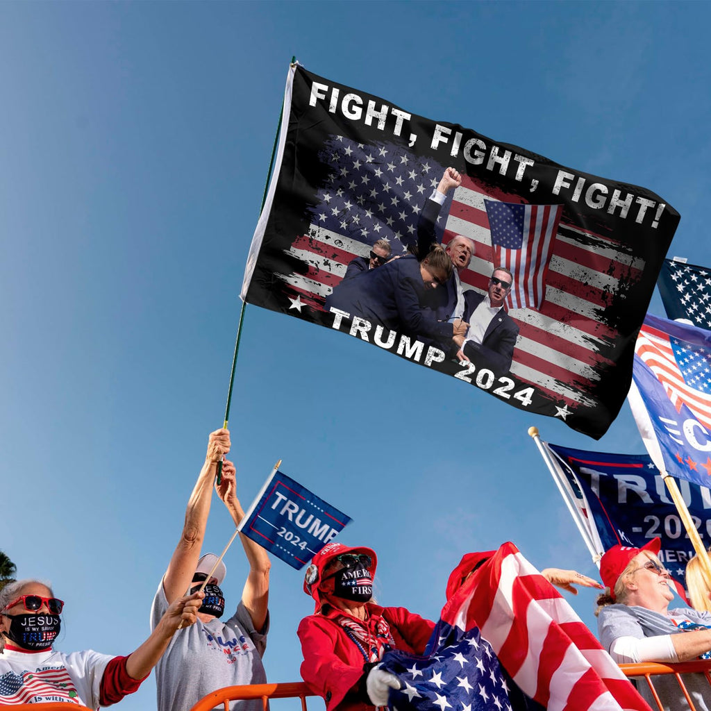 Trump Shooting Flag Fight Fight Fight Flag Trump 2024 Flags 3x5 FT Polyester Banner with Brass Grommets for Indoor Outdoor Decorations (black8)