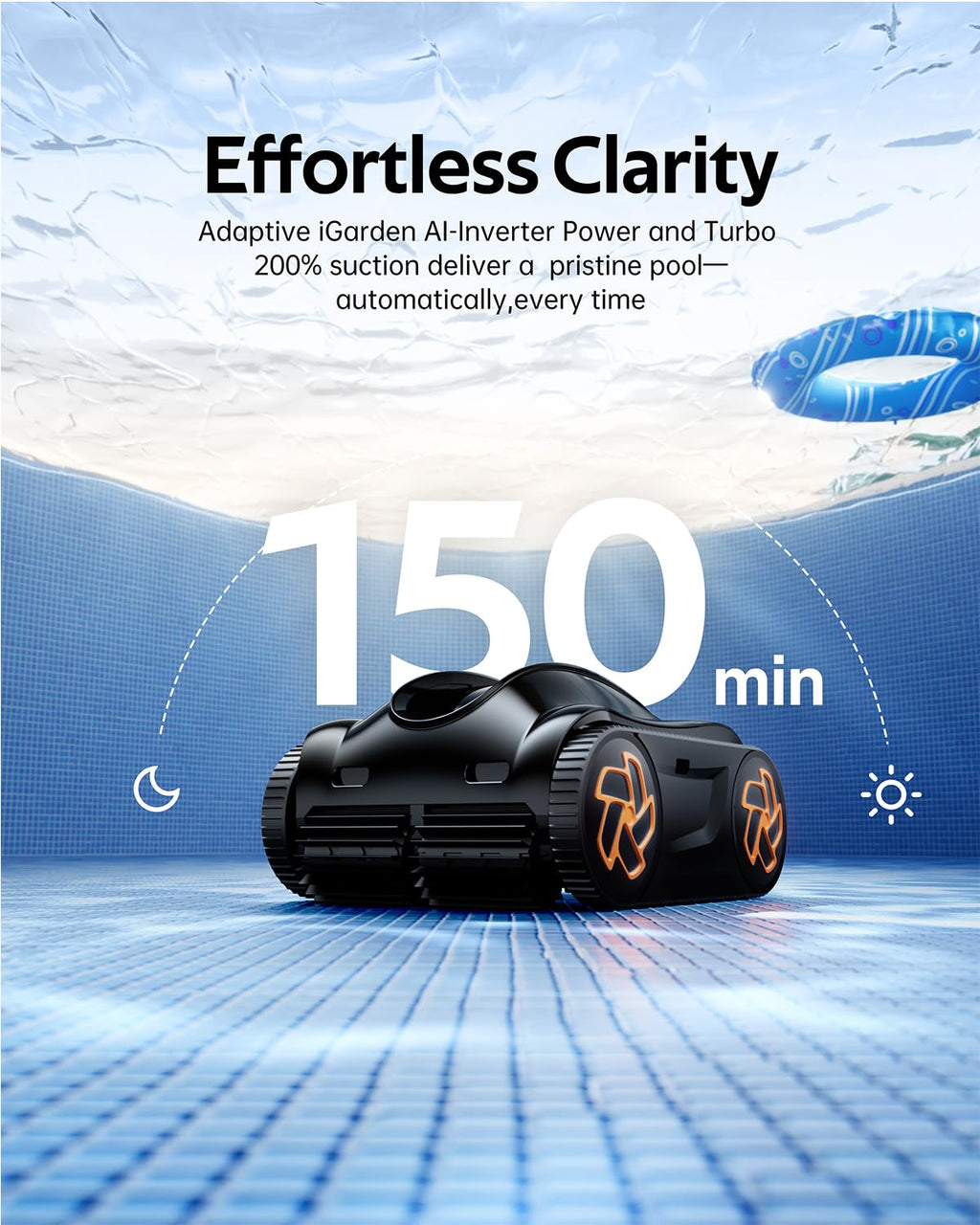 iGarden Robotic Pool Cleaner K Series, Cordless Pool Vacuum Robot for Inground & Above Ground Pools, Smart Navigation, Touchscreen, Self-Parking, Cleans Floor, Wall & Waterline, 150 Min