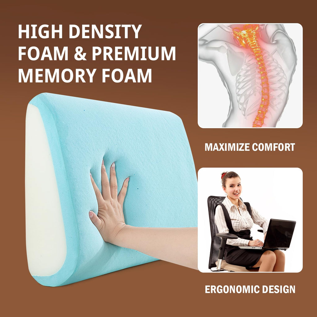HOMBYS Lumbar Support Pillow for Recliner Chair, Memory Foam Back Support Cushion for Elderly,Extra Large Lumbar Support Pillow with Extension Straps, Thick Backrest for Home Reading