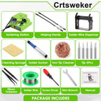Soldering Station, 100W Digital Display Soldering Iron Station Kit with 2 Helping Hands, 356°F - 896°F, Auto Sleep, °C/°F Conversion, Solder Wire, Tips, Stand, Pump, Tweezers, Tip Cleaner, Green