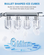 COWSAR Ice Maker Countertop, Portable Self-Cleaning Ice Machine, 26.5lbs/24Hrs, 8 Bullet Ice Cubes in 6 Mins, with Ice Basket and Scoop, Quiet Mini Ice Makers for Home, Kitchen, Bar, Camping