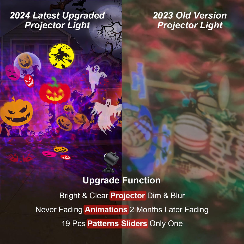 FLITI Brighter Halloween Decorations Projector Lights and Christmas Projector Outdoor 2024 Upgrade, 19 HD Effects (3D Ocean Wave & Patterns), 11 Holiday Projector Home Party Light Show
