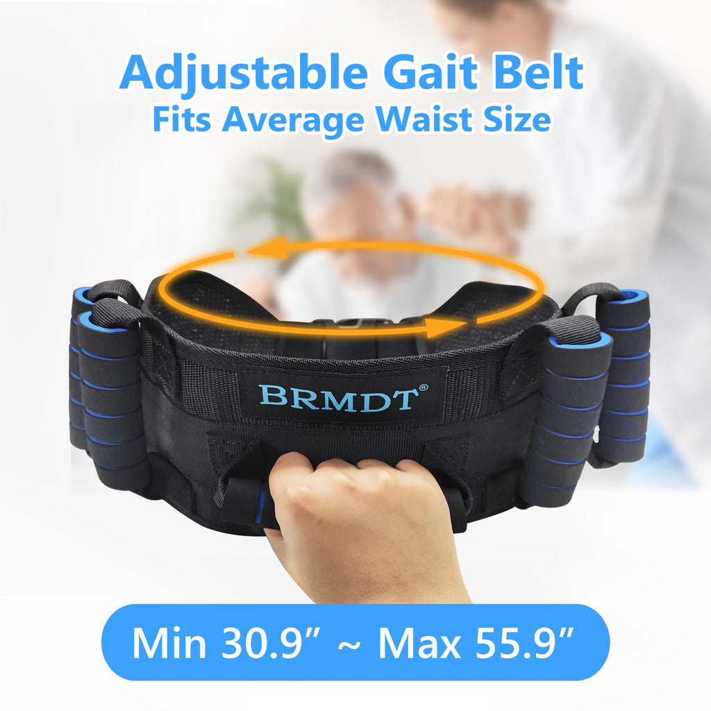 BRMDT Gait Belt Transfer Belts for Seniors, Adjustable Gate Belts Medical for Elderly and People with Limited Mobility, Comfortable 5.4" Wider Back Belt with 7 Ergonomic Handles (30.9"-55.9")