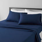 Amazon Basics Lightweight Super Soft Easy Care Microfiber 4-Piece Bed Sheet Set with 14-inch Deep Pockets, Queen, Navy Blue, Solid
