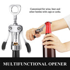 Wine Opener, Heavy-Duty Zinc Alloy Wing Corkscrew, Premium Beer Bottle Opener, Multifunctional Wine Accessories with Ergonomic Handle and Sharp Screw, for Kitchen, Bar, Restaurant (SILVER)