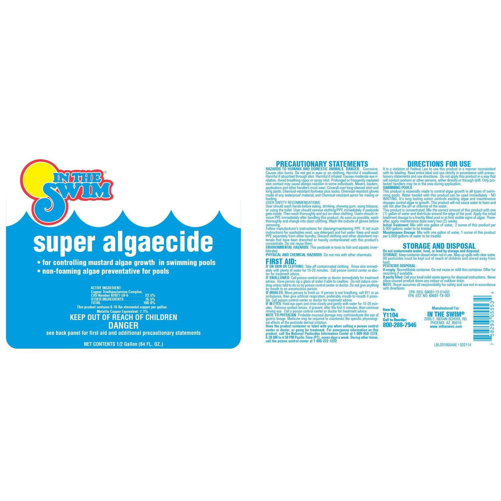 In The Swim Super Algaecide for Above Ground or Inground Swimming Pools – Low Odor, Non-Foaming Preventative for Yellow/Mustard Algae in Swimming Pools - 7.1% Chelated Copper – 1 Quart