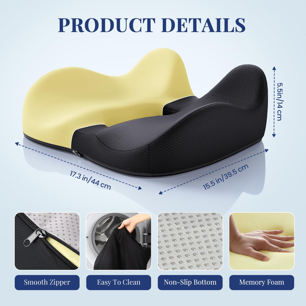Benazcap Large Wheelchair Cushions Seat Cushions, Coccyx Cushion for Tailbone Pain Relief, Office Chair Cushions/Car Seat Cushion for Pressure Relief Sciatica Pain Relief for Long Sitting-Black