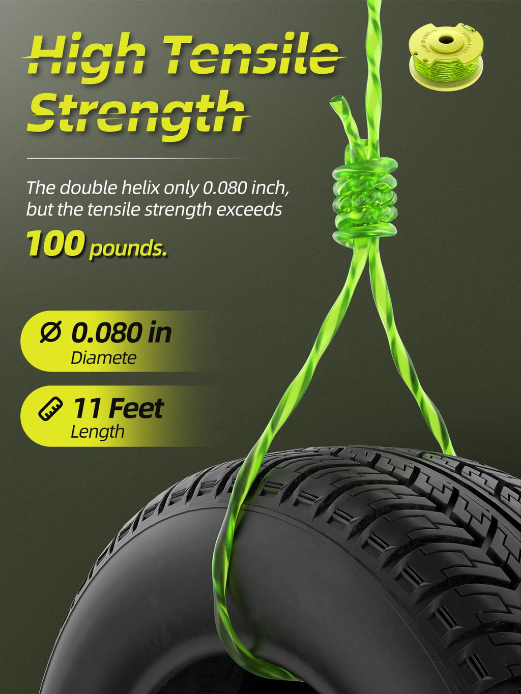 YWTESCH String Trimmer Refill for Ryobi One Plus+ AC80RL3,11 FT/0.080-Inch Weed Eater String Compatible with Ryobi Weed Wacker 18v, 24v, and 40v Trimmers (12 Trimmer Line & 3 Trimmer Cap)