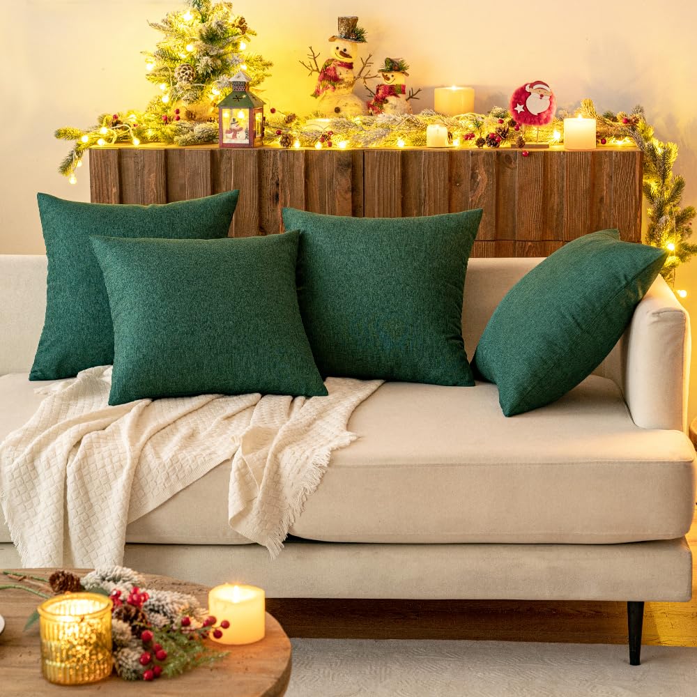 MIULEE Pack of 2 Christmas Spring Decorative Outdoor Solid Waterproof Throw Pillow Covers Polyester Linen Garden Farmhouse Cushion Cases for Patio Tent Balcony Couch Sofa 12x20 inch Emerald Green