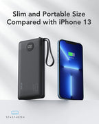 VRURC Portable Charger with Built in Cables, 10000mAh Slim USB C Power Bank,5 Output 2 Input LED Display External Battery Pack Phone Charger Compatible with iPhone,Samsung,Android-Black(1 Pack)