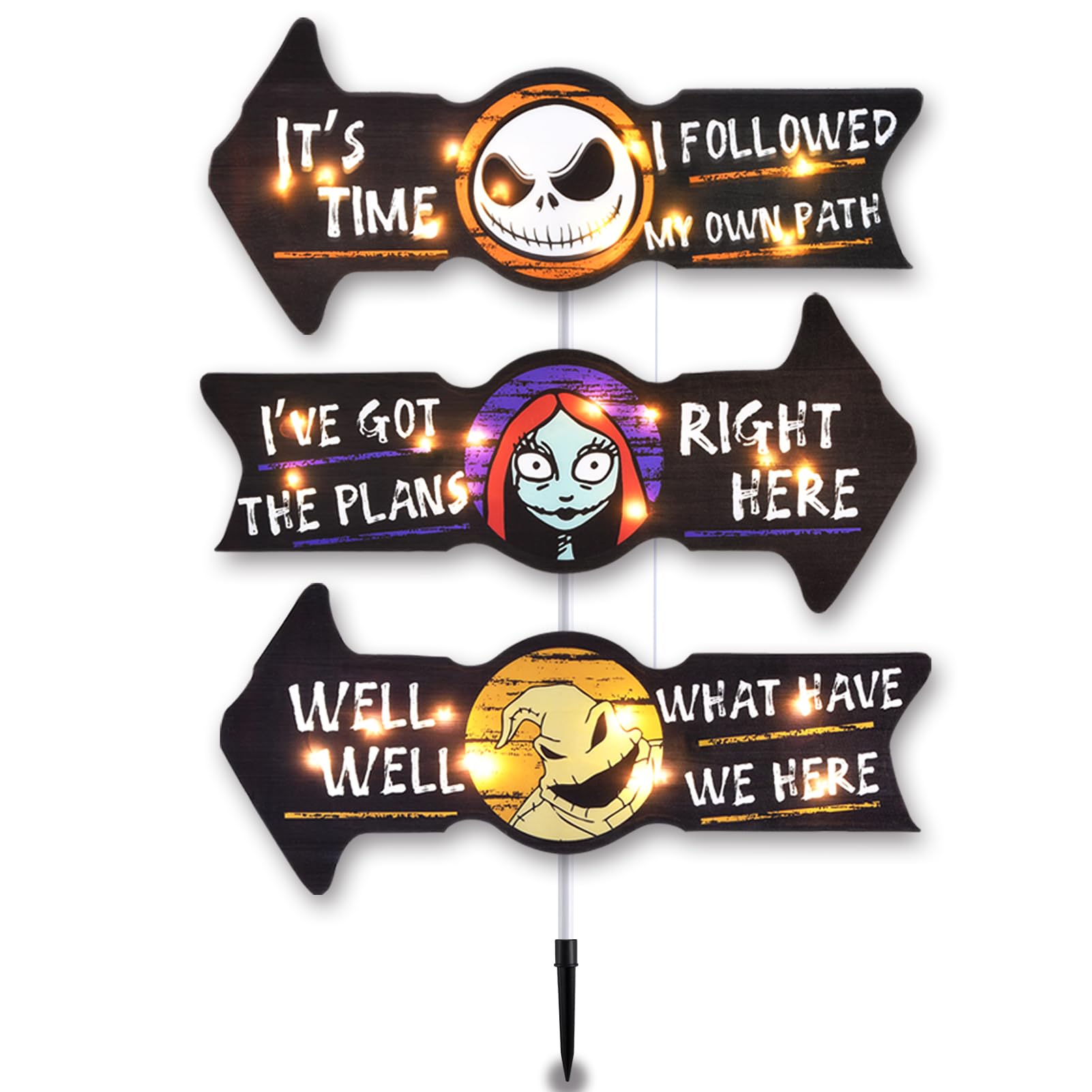 Lighted Jack Sally Yard Signs, Scary Halloween Decor Christmas Nightmare Halloween Decorations Outdoor Before Party Lawn Cute Garden Yard Stakes Outside Arrow Decorations Clearance