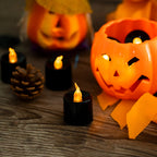 LANKER 24 Pack Black Tea Lights Candles – Flickering Warm Yellow Lights Flameless LED Candles – Battery Operated Fake Candles – Decoration for Halloween and Christmas (Black)