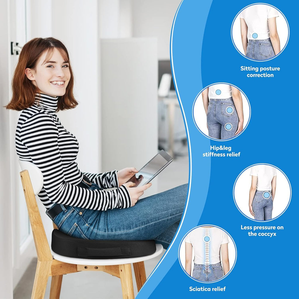 XXLSeat Cushion Office Car Seat Cushion, Memory Foam Cushion for Office Chair, Car Seat, Airplane, Bleacher Non-Slip Chair Pad, Butt Pillow for Desk, Wheelchair, Car (Black)