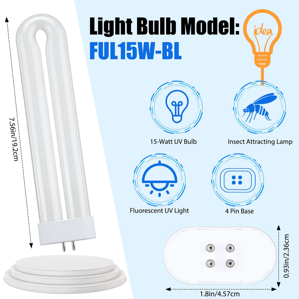 Zapper Light Bug Zapper Replacement Bulbs Insect Attracting Lamp FUL15W BL U Shaped Twin Tube Fluorescent UV Lamp 7.56 x 1.80 x 0.93 inch (White,4 Pieces)