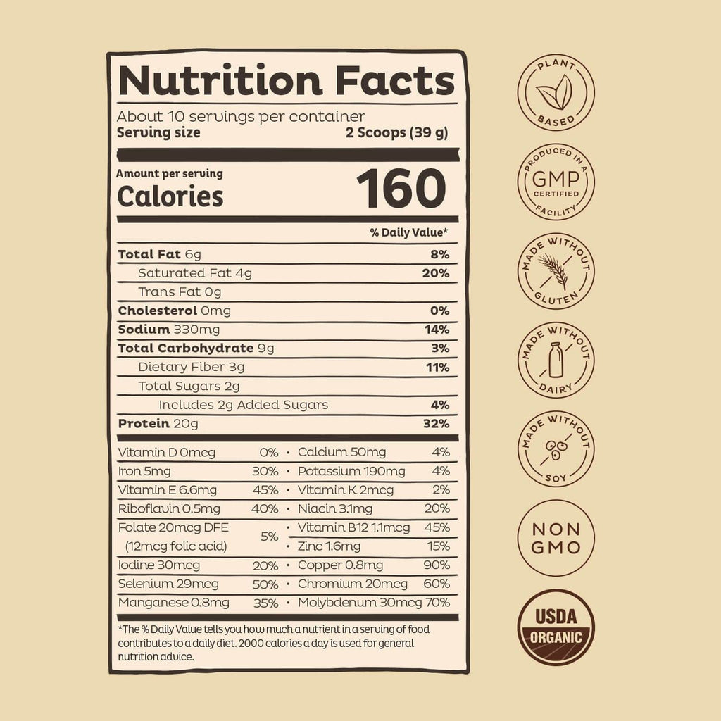KOS Vegan Protein Powder, Chocolate USDA Organic - Low Carb Pea Protein Blend, Plant Based Superfood with Vitamins & Minerals - Keto, Soy, Gluten Free - Meal Replacement for Women & Men - 10 Servings