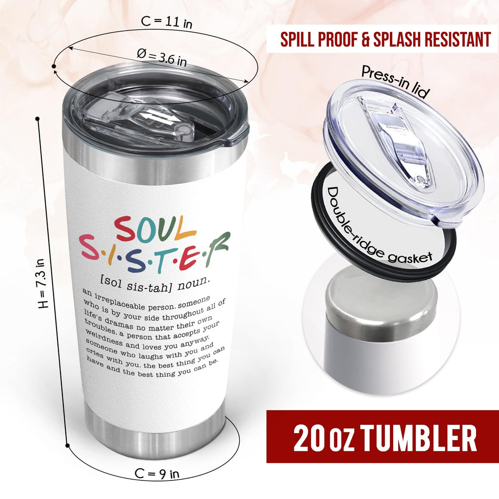TEEZWONDER Friendship Gifts For Women Friends - Sister Birthday Gifts, Christmas, Mothers Day Gifts For Friend Female, Work Bestie, Coworker, Soul Sister Gifts - 20oz Insulated Stainless Steel Tumbler