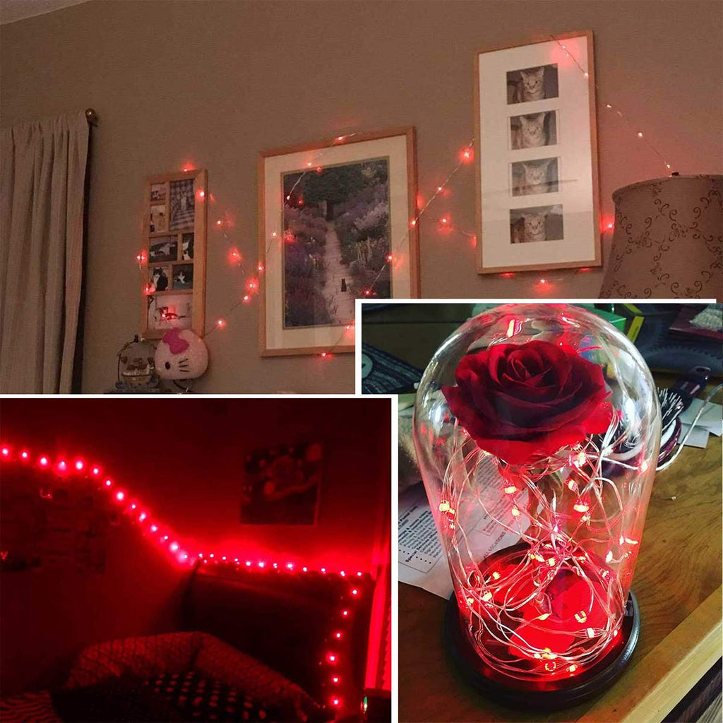 Ariceleo Led Fairy Lights Battery Operated, 4 Packs Mini Battery Powered Copper Wire Starry Fairy Lights for Bedroom, Christmas, Parties, Wedding, Centerpiece, Decoration (5m/16ft Red)